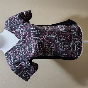 Actual Breast Cancer Awareness Black/Pink Scrub Top, Size Small
